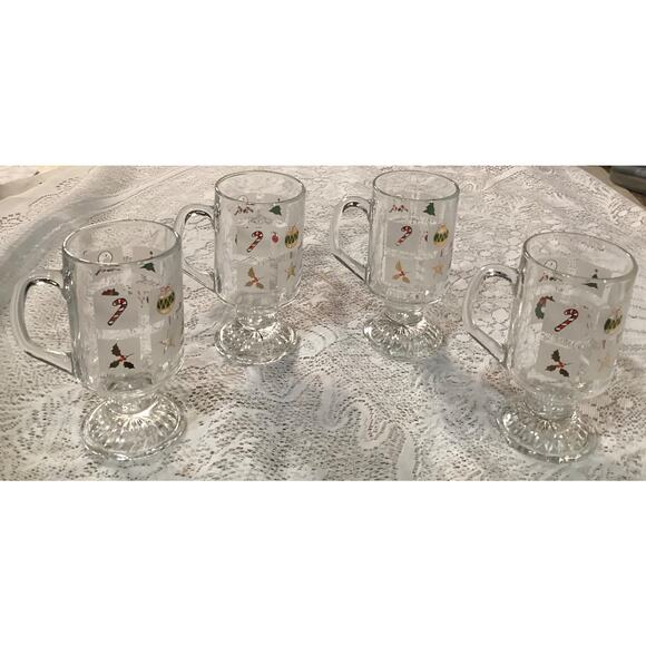 Vintage Set of 4 Culver Mid Century Christmas Potpourri Footed Mugs #4031 - Picture 7 of 9